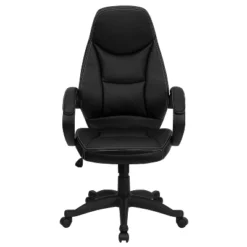 Emma And Oliver High Back Black LeatherSoft Curved Back Swivel Ergonomic Office Chair-Loop Arms -Furniture Store GUEST fb141342 ca61 4d67 82bb f09d0dae72fb