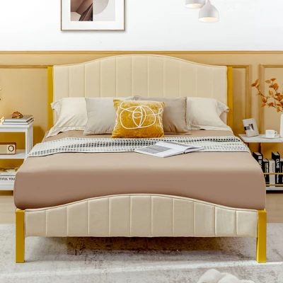 Costway FullQueen Size Upholstered Bed Frame Mattress Foundation Platform Quilted Headboard 4 Costway FullQueen Size Upholstered Bed Frame Mattress Foundation Platform Quilted Headboard - Image 2