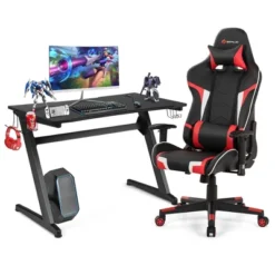 Costway Z-Shaped Racing Style Desk & Massage Gaming Chair Set For Home Office -Furniture Store GUEST fc6cb6f6 4de0 460f a95d 7cd6696da0d7