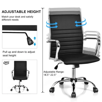 Costway Set Of 2 PU Leather Office Chair High Back Conference Task Chair W/Armrests 8 Costway Set Of 2 PU Leather Office Chair High Back Conference Task Chair W/Armrests - Image 6