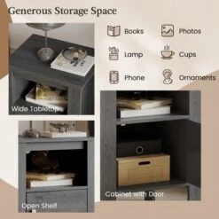 Costway Nightstand Compact Side End Sofa Table With Open Shelf & Cabinet Dark Grey Oak/Walnut -Furniture Store GUEST fc910f2b 3210 4b4f b55e 522fd141e850