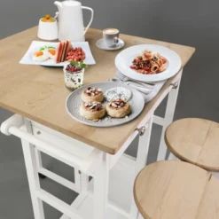 Square Hardwood Drop Leaf Table Top Breakfast Cart Natural/White - Flora Home 28 Square Hardwood Drop Leaf Table Top Breakfast Cart Natural/White - Flora Home -Furniture Store GUEST fcc0c882 db70 4a8d 8907 1cd958edc357