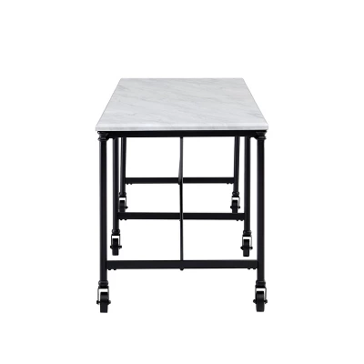 Elda Faux Stone Rolling Kitchen Island Black With White Faux Marble - Aiden Lane 5 Elda Faux Stone Rolling Kitchen Island Black With White Faux Marble - Aiden Lane - Image 3
