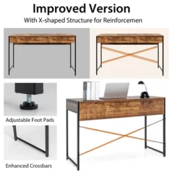 Costway Computer Desk Metal Frame Study Table Home Office Workstation W/2 Drawers -Furniture Store GUEST feb6e30c 8377 4c4b bdcc 718adec9da5c