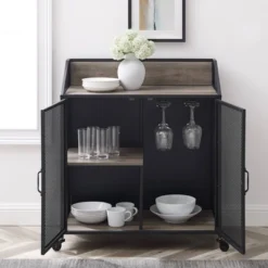 Urban Industrial Metal Mesh Bar Cart With Wheels - Saracina Home -Furniture Store GUEST ff406dda d620 4228 9ca2 9466e7b28653