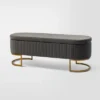 Nuria 50" Wide Modern Upholstered Flip Top Storage Bench With Golden Metal C-shaped Sled Legs For Living Room | ARTFUL LIVING DESIGN -Furniture Store GUEST ff8384ef 891c 4093 9645 cb8b8127574d