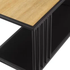 55.5" Modern 4 Shelf With Metal Bar Room Divider Bookcase Coastal Oak/Black - Saracina Home 15 55.5" Modern 4 Shelf With Metal Bar Room Divider Bookcase Coastal Oak/Black - Saracina Home -Furniture Store GUEST ffa6e104 97bb 4319 b27b 600bbe750d80